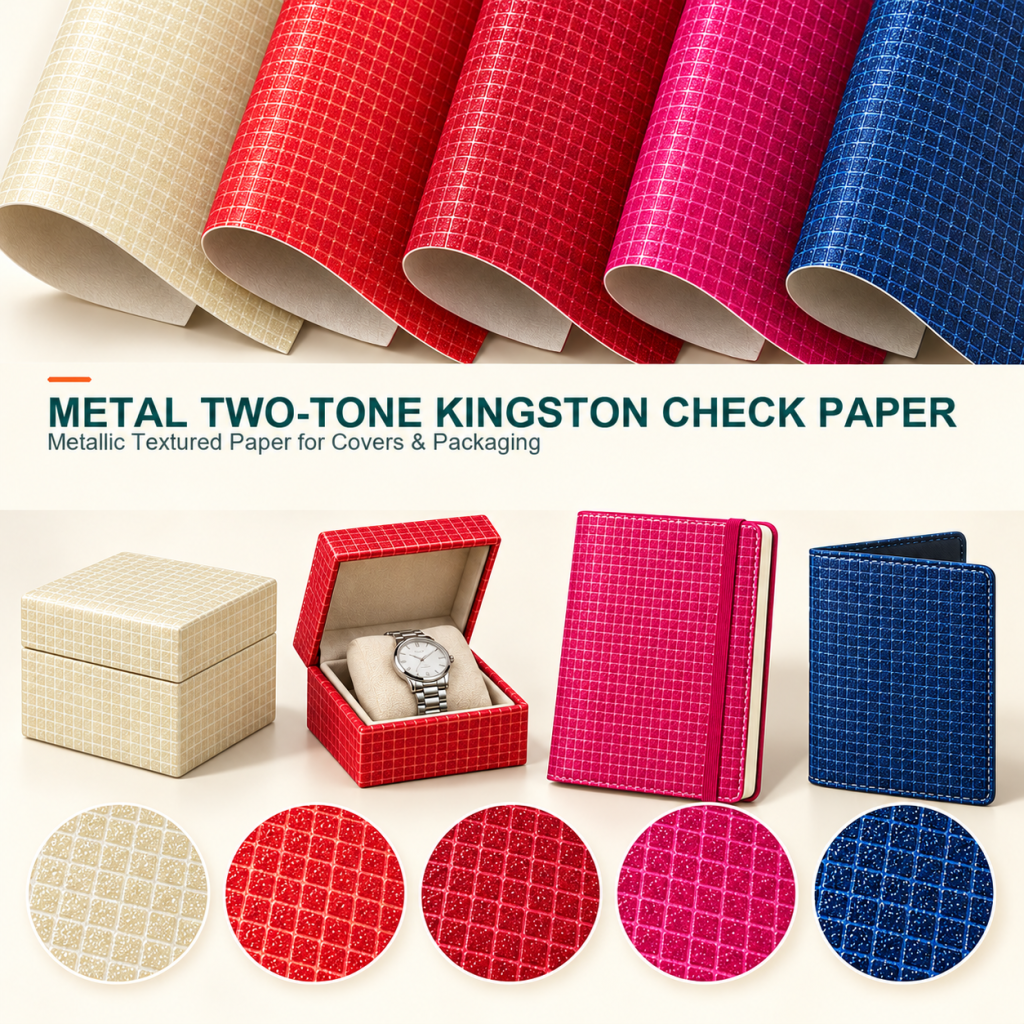 Kingston check paper with finer texture on illustrative boxes and covers