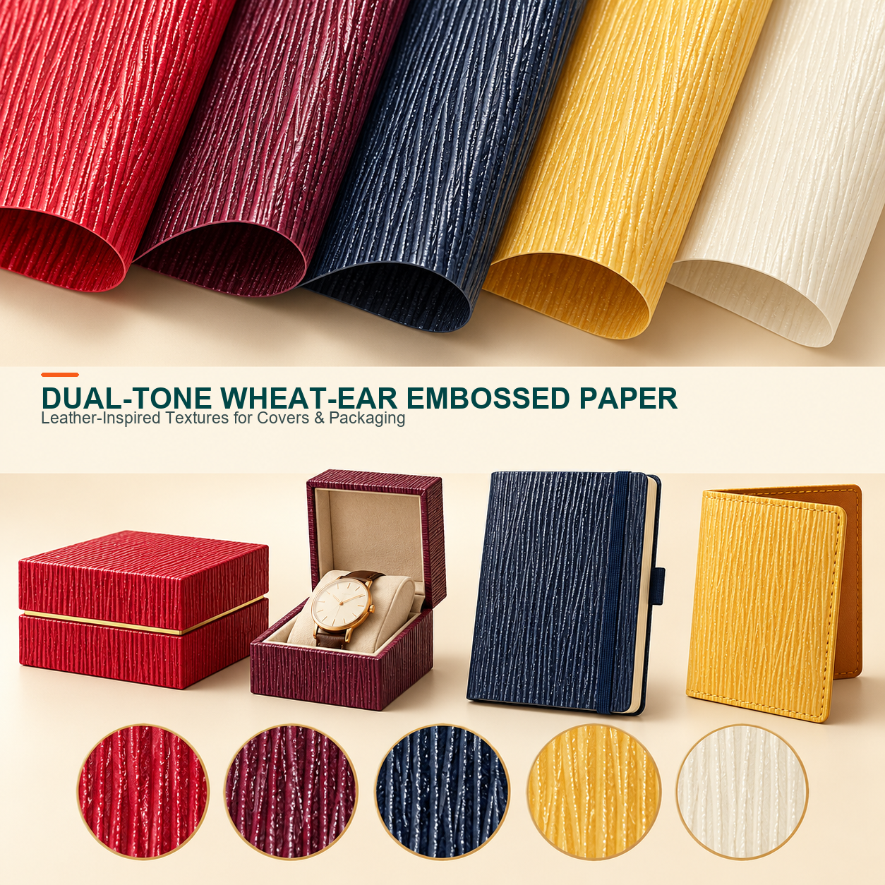 Dual-tone Wheat-ear Embossed Synthetic Leather Paper