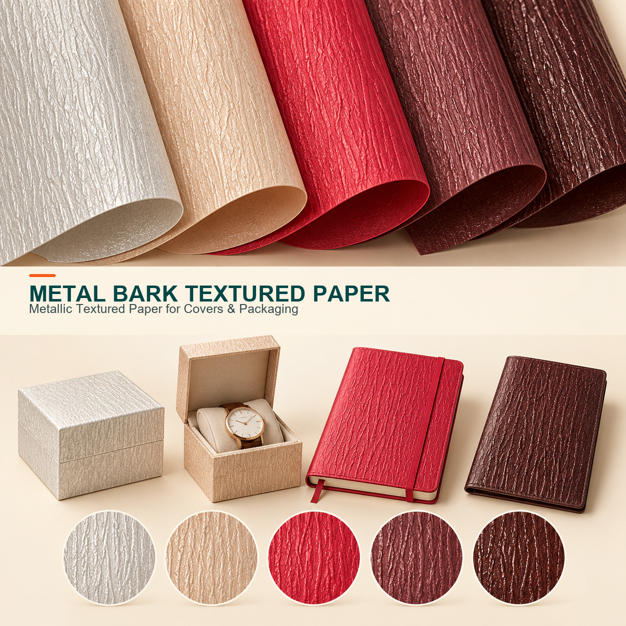 Metal bark textured leather paper