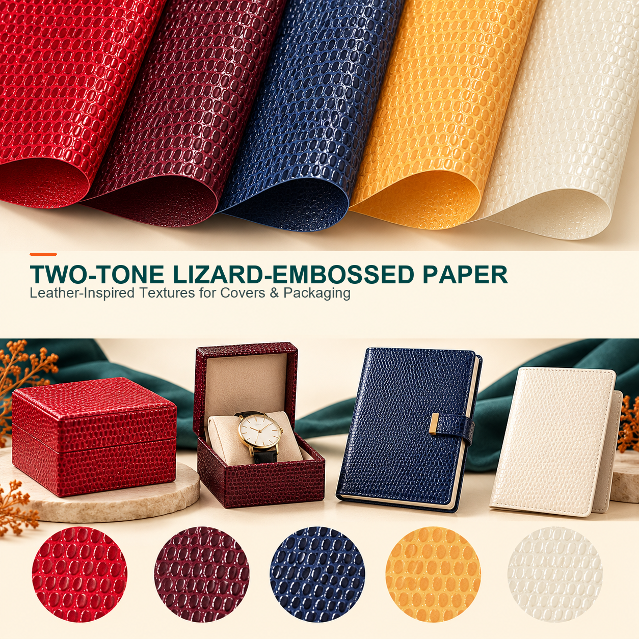 Two-tone Lizard-embossed Synthetic Leather Paper