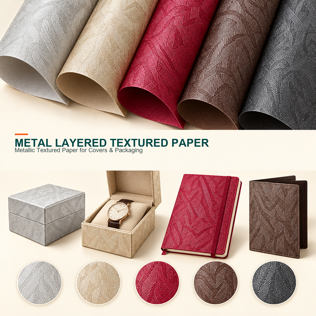 Metal layered textured leather paper
