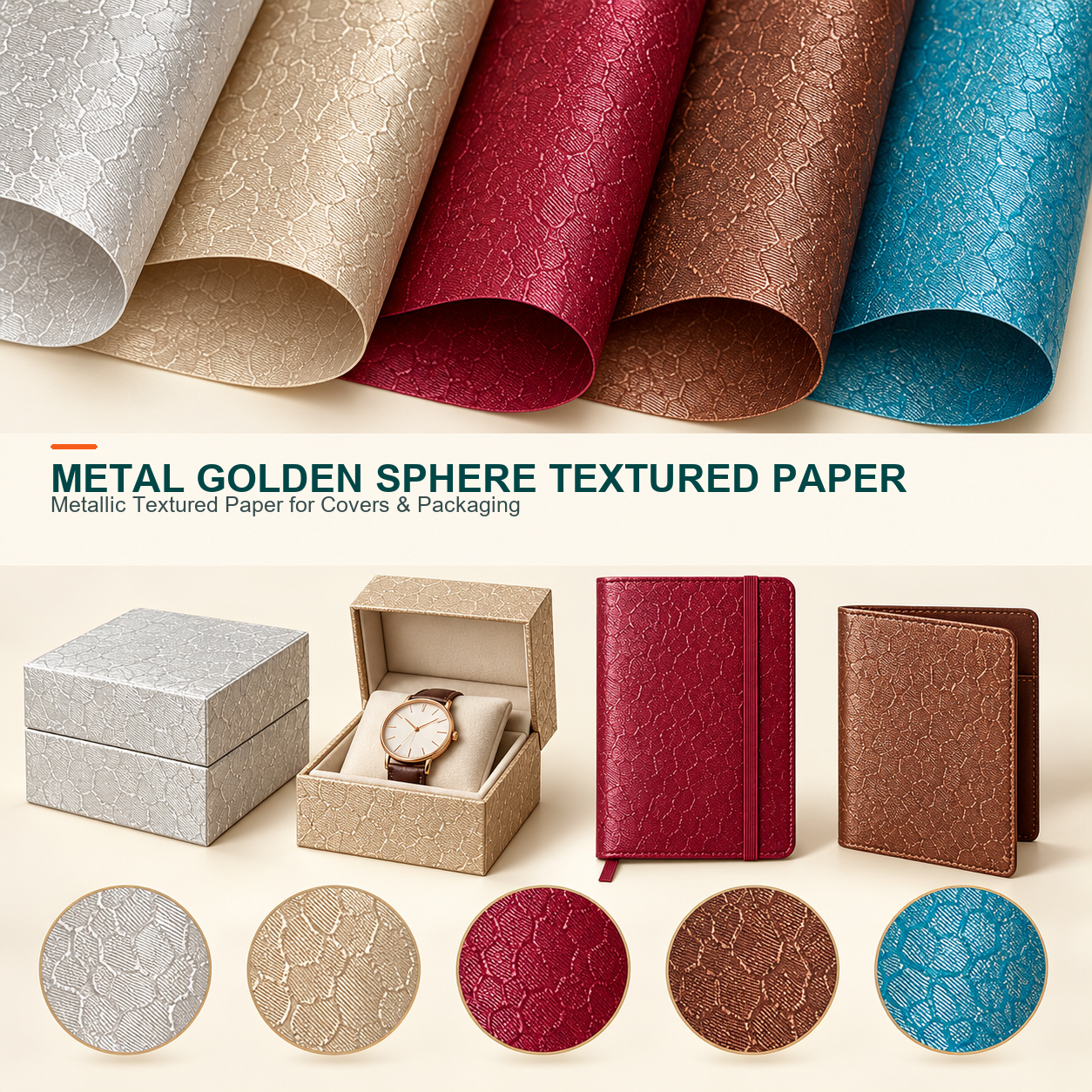 Metal golden sphere textured leather paper