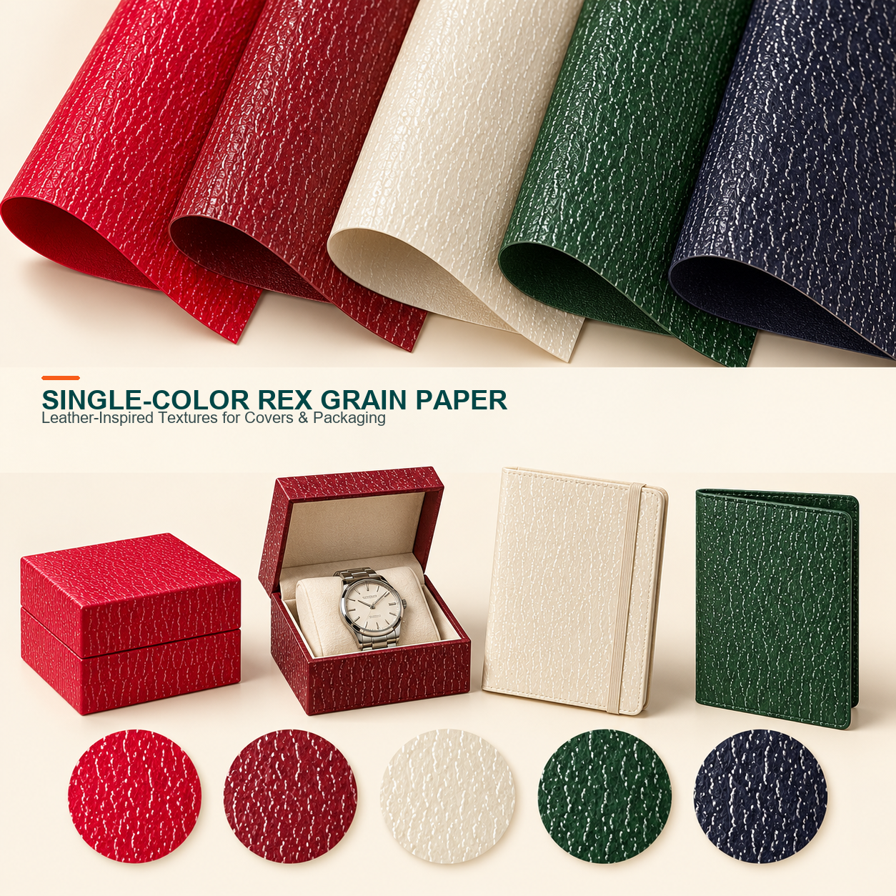 Single-color Rex grain leather paper
