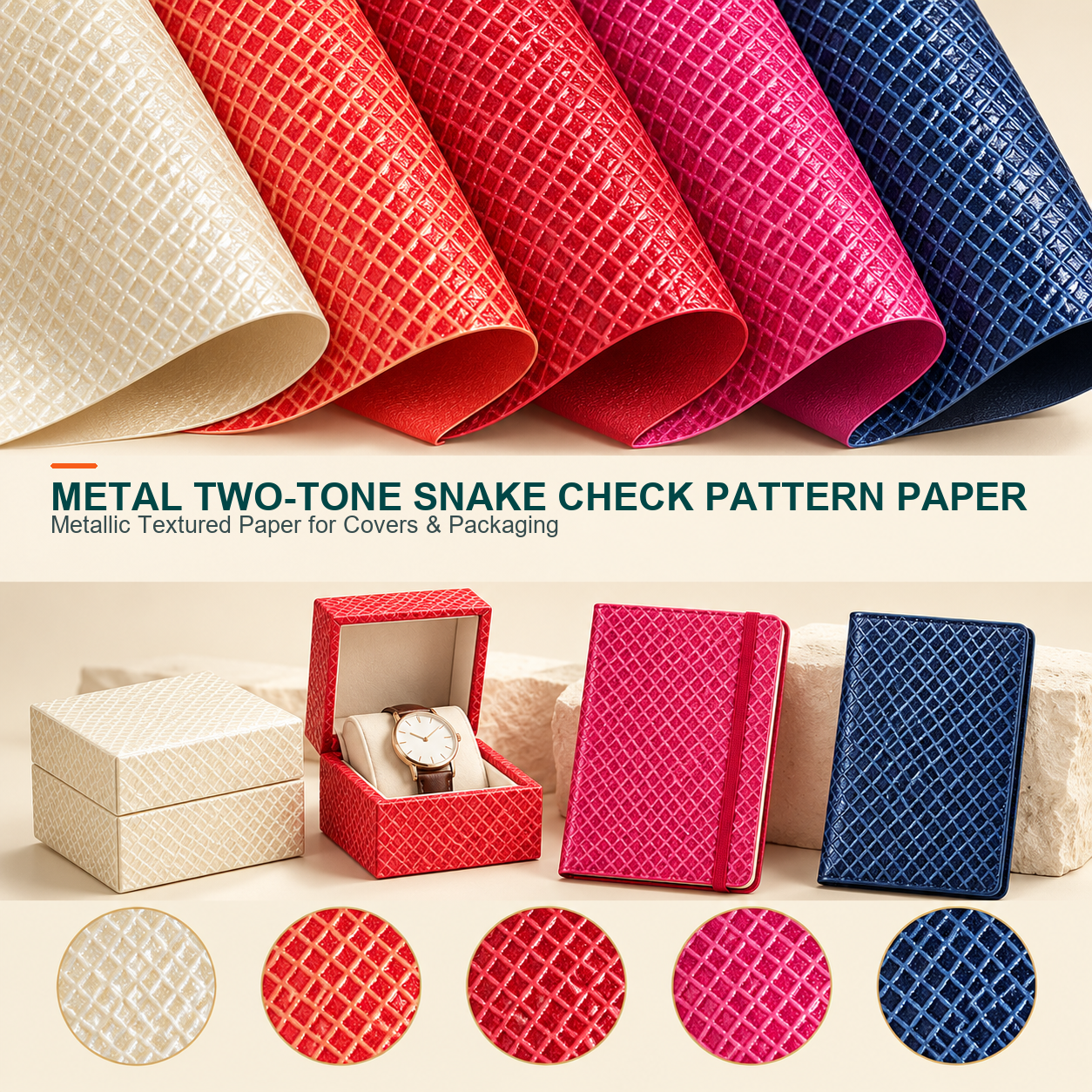 Metal two-tone snake check pattern leatherette paper