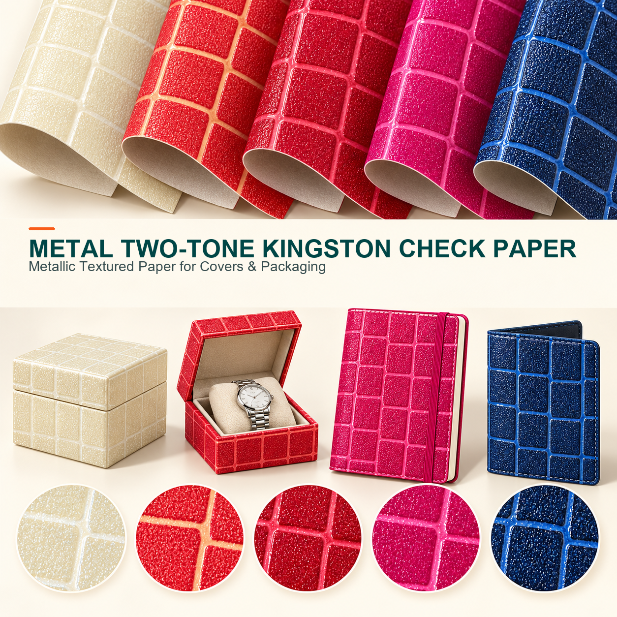 Metal two-tone Kingston check leatherette paper