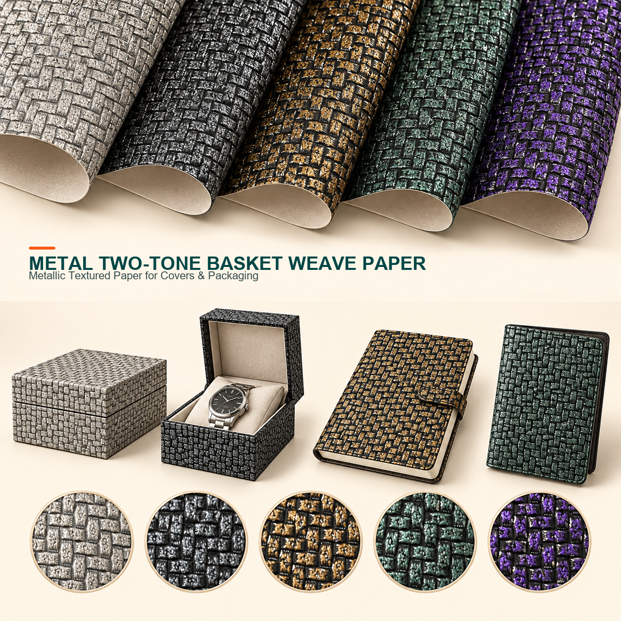 Metal two-tone basket weave leatherette paper