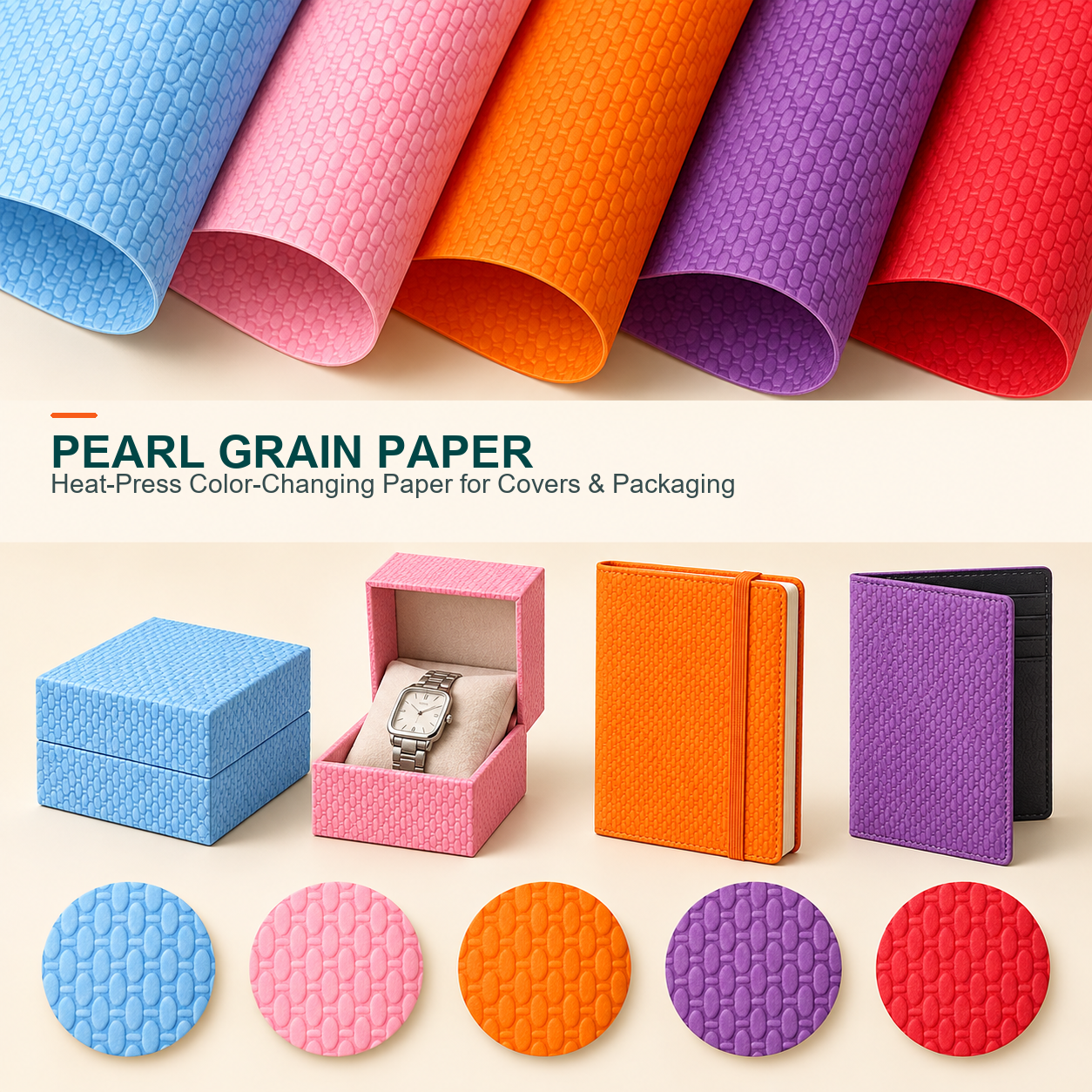 Thermochromic Tactile Pearl Grain Leather Paper