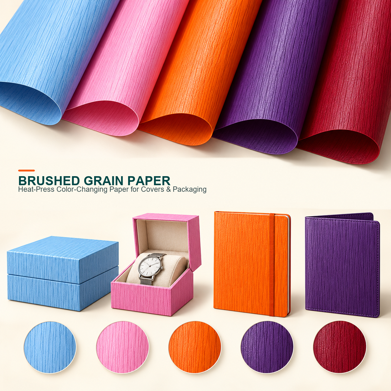 Thermochromic Tactile Brushed Grain Leather Paper