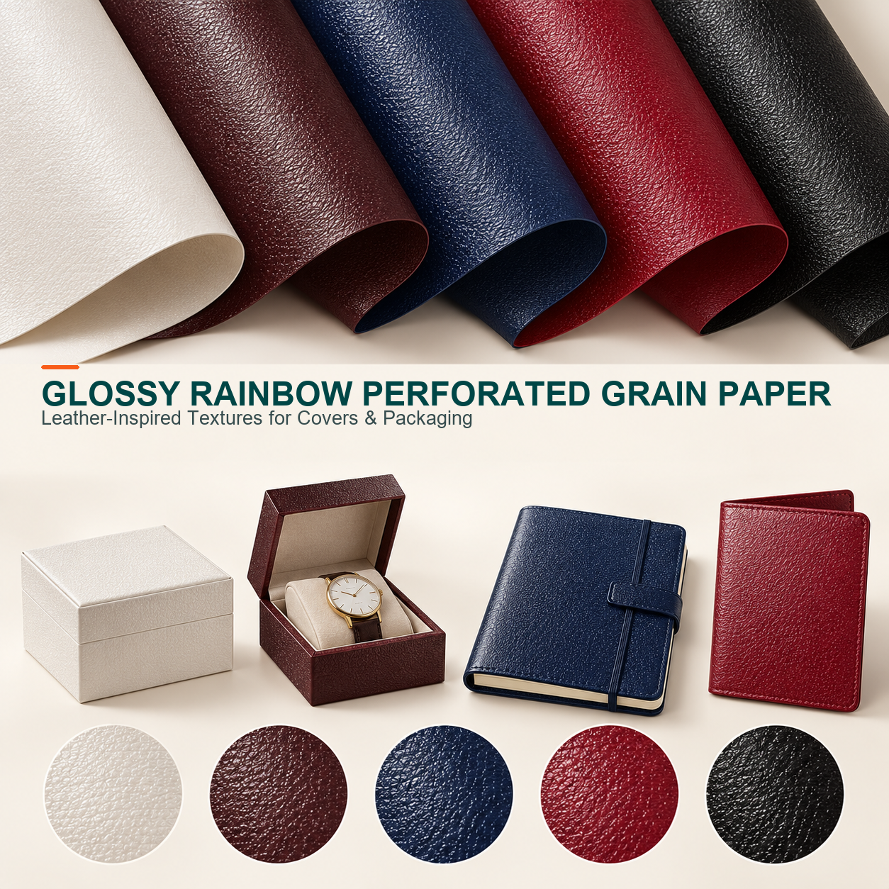Glossy Rainbow Perforated Grain Leather Paper