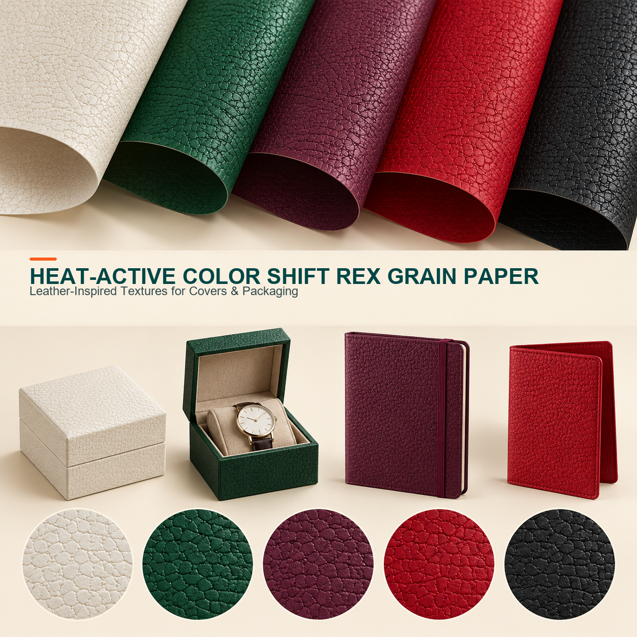 Heat-Active Color Shift Rex Grain Leather Paper