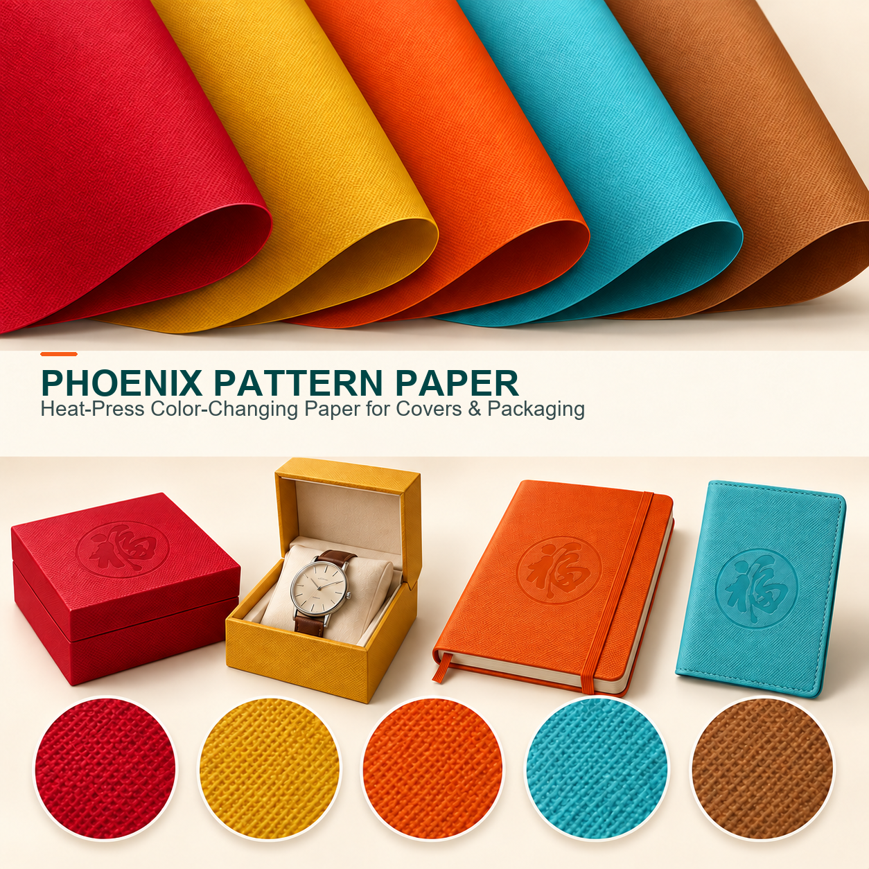 35C Water-wash Heat-press Color-changing Phoenix Pattern Leather Paper main image