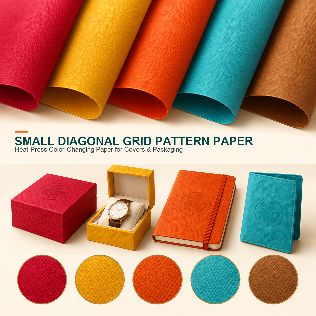 35C Water-wash Heat-press Color-changing Small Diagonal Grid Pattern Leather Paper main image